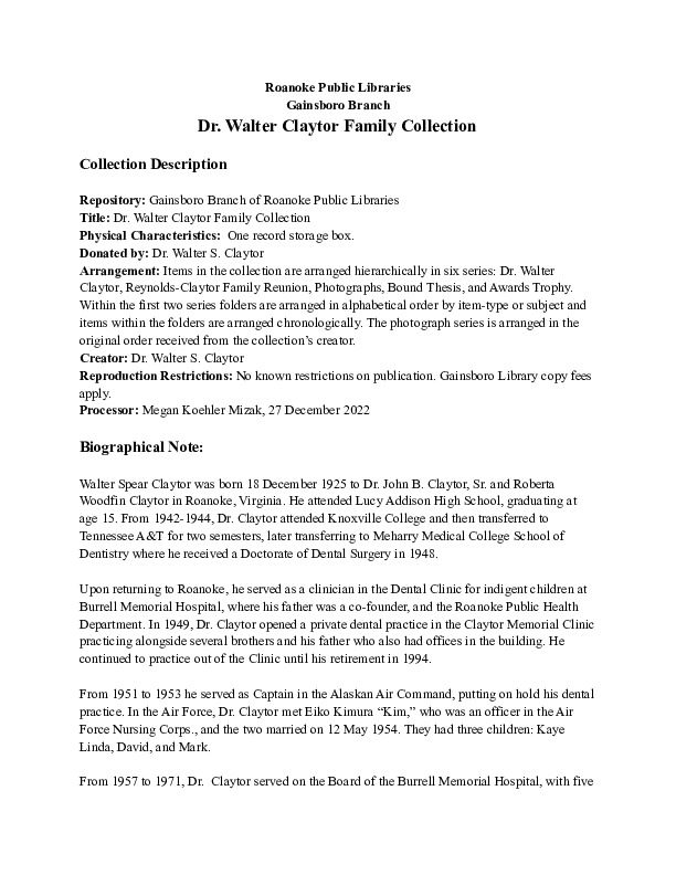 Dr. Walter Clayto Family Collection.pdf