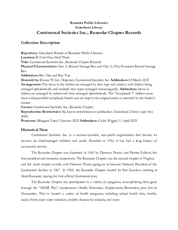A Guide to the Continental Societies Inc., Roanoke Chapter Records.pdf